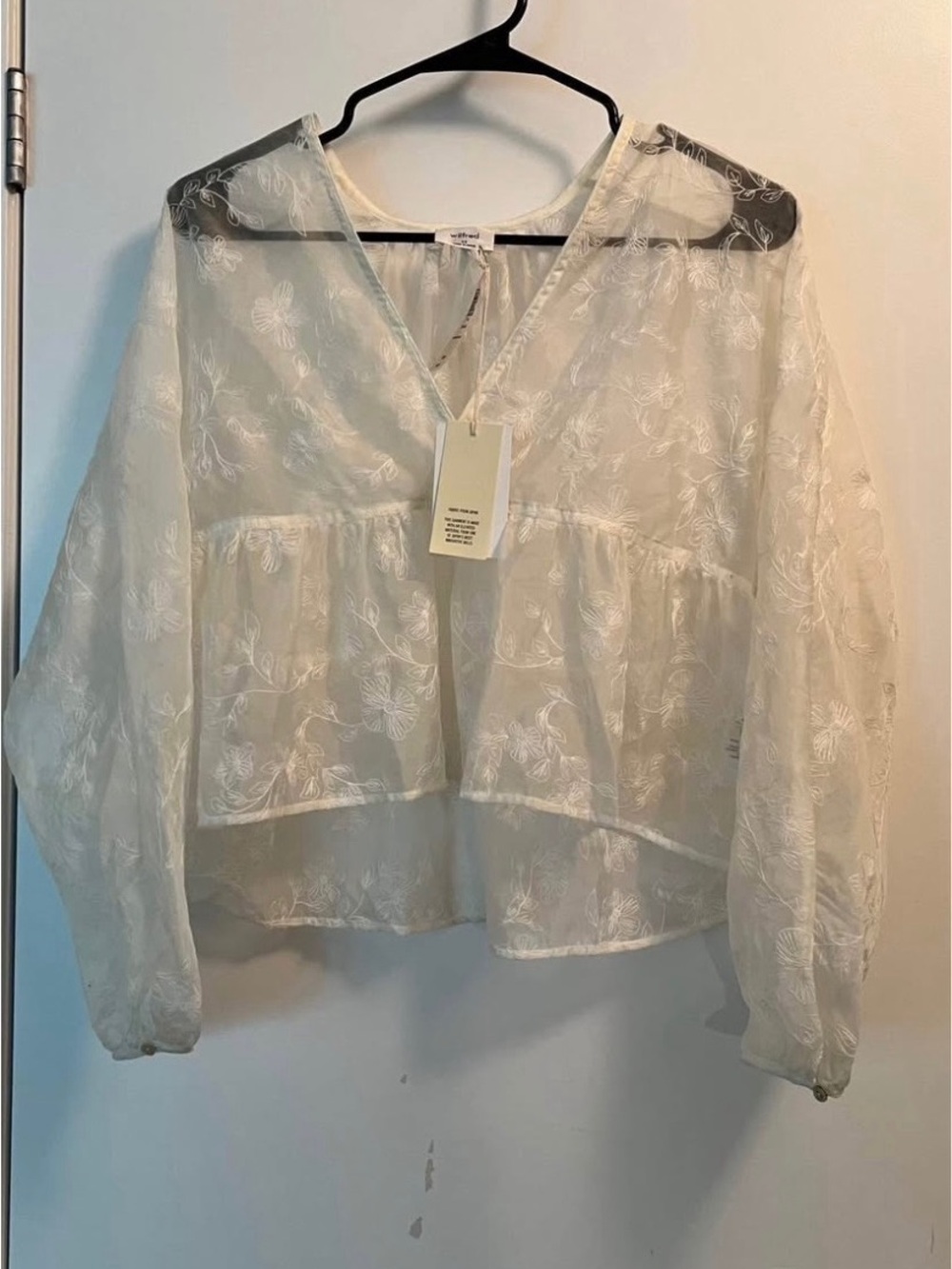 Aritzia White Sheer Lace Peplum Blouse
